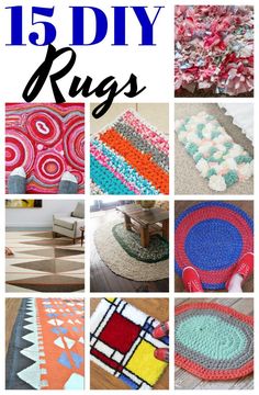 crochet rugs are featured in this collage with the words, 15 diy rugs