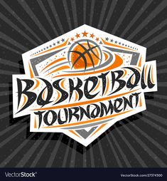 a basketball tournament emblem on a dark background with rays and sunbursts in the background