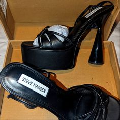 Size 9 Brand New Yasmyn Black Platform Pumps Never Worn. Trendy Black Heels With Heel Strap, Trendy Black Heels With Wrapped Heel, Trendy Black Heels With Reinforced Heel, Steve Madden Aggie Black, Lorie Black Steve Madden, Cobra Black Leather Steve Madden, Steve Madden Black Platform Sandals, Limit Black Steve Madden, Black Platform