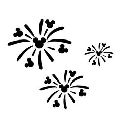 two black and white fireworks with mickey mouse heads on them, one in the middle