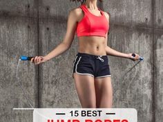 a woman is standing on top of a jump rope with the words, 15 best jump rope workouts