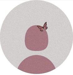 a pink and white circle with a butterfly on the top, in front of a white background