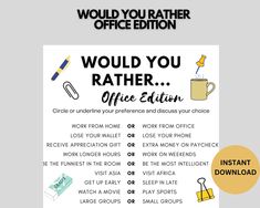 a poster with the words would you rather know what to do? and an image of a coffee cup