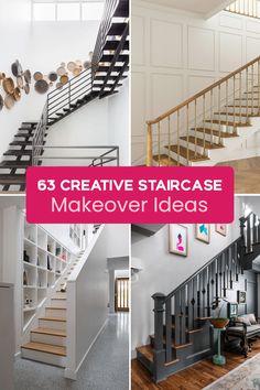 staircases and stairs with text overlay that reads creative staircase makeover ideas