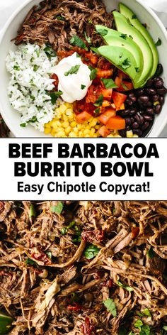 beef barbacoa burrito bowl Beef Barbacoa Burritos, Copycat Chipotle Beef Barbacoa, Barbacoa Rice Bowl, Barbacoa Beef Bowls, Instant Pot Burrito Bowl Beef, Barbacoa Bowl Chipotle, Crockpot Burrito Bowl Beef, Loaded Taco Bowl, Mexican Bowl Recipe Beef