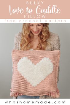 pinterest pin for the bulky love to cuddler pillow crochet pattern by The Turtle Trunk Crochet Heart Pillow, Valentine's Day Crochet, Crochet Pillow Patterns Free, Cuddle Pillow, Foundation Single Crochet, Valentines Pillows, Crochet Heart Pattern, Crochet Pillow Cover, Crochet Cushion Cover