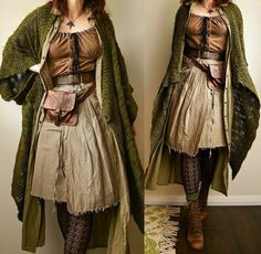 Green Pirate Aesthetic Outfit, Fantasy Overalls Outfit, Dnd Clothes Aesthetic, Herbal Witch Aesthetic Outfits, Renfaire Cottagecore Outfit, Herbalist Aesthetic Outfit, Viking Core Outfit, Fae Inspired Outfit, Cottagecore Fairy Costume