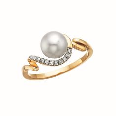 This women's ring features a unique twist freeform design crafted in 14Kt yellow gold. The ring is adorned with a beautiful pearl and has a total diamond weight of 0.07 carats. Perfect for adding a touch of elegance to any outfit. Category: Pearl Rings. Elegant Bypass Ring With Brilliant Cut, Elegant White Gold Bypass Ring With Diamond Accents, Elegant Diamond Bypass Open Ring, Elegant Diamond Bypass Ring With Open Style, Elegant Diamond Bypass Ring With Open Design, Timeless Yellow Gold Bypass Ring For Formal Occasions, Elegant White Gold Bypass Ring, Fine Jewelry Bypass Ring For Formal Events, Elegant Polished Bypass Ring For Anniversary