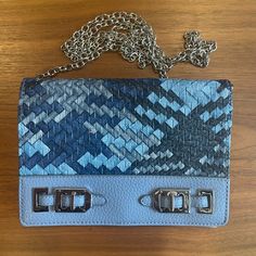 New A Perfect Gift! Small Wallet On A Chain 5.5'' X 8 '' Silver Rectangular Wallet On Chain With Strap, Blue Rectangular Shoulder Bag With Silver-tone Hardware, Blue Rectangular Clutch With Detachable Strap, Blue Leather Crossbody Clutch, Blue Clutch With Chain Strap For Formal Occasions, Blue Clutch With Chain Strap For Formal Events, Blue Formal Clutch With Chain Strap, Formal Blue Clutch With Chain Strap, Blue Clutch Bag With Chain Strap