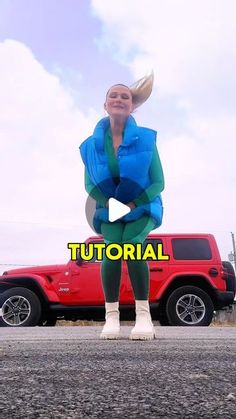 a woman standing in front of a red truck with the words,'how to do it