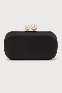 Poised Feelings Black Satin Pearl Box Clutch Classic Evening Bag For Parties, Elegant Satin Finish Evening Bag For Formal Occasions, Elegant Satin Finish Evening Bag For Formal Events, Elegant Satin Evening Bag For Formal Occasions, Elegant Satin Finish Evening Bag, Chic Evening Clutch Rectangular Case, Chic Rectangular Evening Bag For Party, Elegant Rectangular Satin Evening Bag, Elegant Satin Rectangular Evening Bag