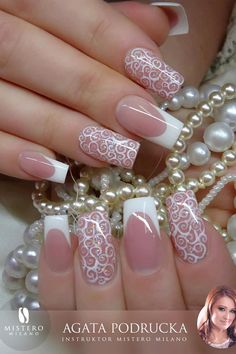 Nail art Lace Nail Design, Lace Nail Art, Wedding Nail Art Design, New Years Eve Nails, Bridal Nail Art, Lace Nails, French Nail Designs, French Acrylic Nails, Wedding Nails Design