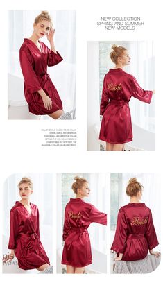 Embroidered Simulated silk bride's nightgown for wedding Bridemaid's cardigan morning gown female Long Sleeve Satin Gown For Loungewear, Satin Robe For Wedding Night With Long Sleeves, Long Sleeve Satin Robe For Wedding Night, Spring V-neck Sleepwear For Wedding Night, Satin Long Sleeve Robe For Wedding Night, Long Sleeve Robe For Honeymoon, Elegant Nightgown With Built-in Bra For Wedding Night, Long Sleeve Satin Wedding Robe, Red Long Sleeve Wedding Robe