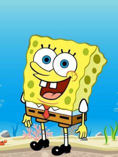 spongebob is standing in the middle of an ocean