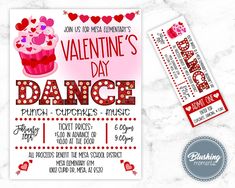 valentine's day dance ticket with cupcake on it