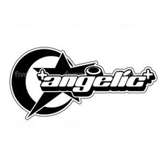 an image of the logo for angelic skateboards, which has been designed in black and