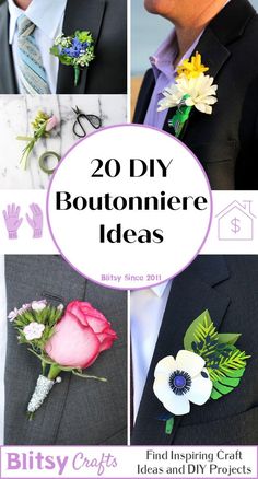 the collage shows different types of boutonnieres