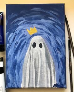 an acrylic painting of a ghost with a crown on it's head