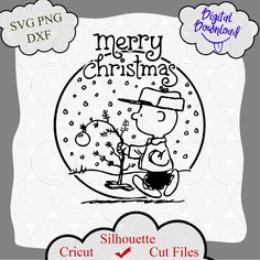 a black and white drawing of a dog in a snow globe with the words merry christmas svg eps dxf png