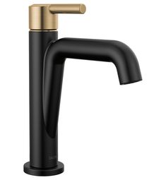 the black and gold faucet is on display in front of a white background