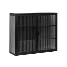 a black metal cabinet with two doors