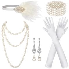 PRICES MAY VARY. 1920s Accessories for Women: you will receive 1 piece of feather headband, 1 piece of pearl necklace, 1 piece of pearl bracelet, 1 pair of 1920s earrings, 1 pair of long gloves, which will help you create a retro and attractive look Adorn Your Beauty: the flapper accessories are ideal costumes for women, girls and ladies, which can blend into many 1920s looks, suitable for weddings, cosplay parties, masquerades, 1920s parties, carnivals, clubs, tea parties, or performances Exqui 20s Headband, 1920s Earrings, 1920s Accessories, Flapper Accessories, 1920s Necklace, 1920s Jewelry, Flapper Costume, Headband White, Feather Headband