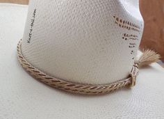 Horsehair hatband, Elegant WHITE-Cinnamon trim, horsehair hatband, 2 strand braid with Side tassels, horsehair Cowboy hatband, Soft Colored by Knotatail on Etsy Adjustable Cream Hat Bands For Western-themed Events, Adjustable Cream Hat Band For Ranch, White Flat Crown Hat For Country Events, White Country Hat With Flat Crown, Cream Country Hat Bands For Ranch, White Flat Crown Country Hat, Cream Country Style Hat Bands For Ranch, Custom Handmade White Hat Bands, Custom White Handmade Hat Bands