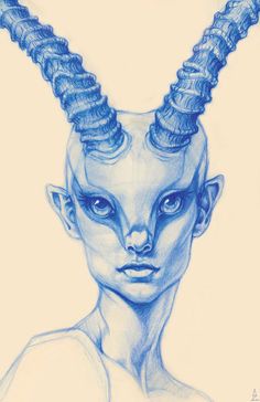 a drawing of a woman with horns on her head