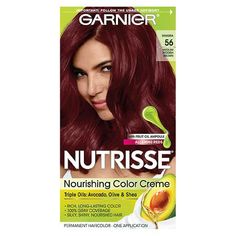 Garnier Nutrisse Ultra Creme Nourishing Permanent Color nourishes as it colors for 2x shinier, silkier and nourished hair vs. uncolored, unwashed hair. Garnier Nutrisse comes with a fruit oil ampoule that you pour directly into the mix. Our nourishing after color conditioner is infused with five responsibly-sourced oils-- avocado, olive, coconut, argan and shea. The ColorBoost technology efficiently infuses intense dyes into the hair fiber for richer, radiant, and long-lasting color with 100 Medium Reddish Brown, Garnier Hair Color, Color Packaging, Color Conditioner, Dyed Red Hair, Hair Haircuts, Winter Hair Color, Ash Brown, Hair Coloring