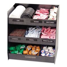 an organized storage bin with different items in it