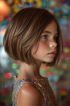 An angled bob haircut on a young girl Kids Short Haircuts, Short Hair For Kids, Bob Haircut For Girls, Square Face Hairstyles, Girl Haircut, Kids Hair Cuts, Girl Haircuts