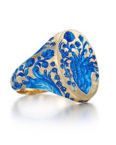 Castro Smith Heavyweight Blue Ceramic Heart Ring 9k yellow gold Hand engraved heavyweight classic heart Signet design Blue engraving 0.7” x 0.6” Ring size 9 Handmade in London Blue Engraved Signet Ring As Gift, Oval Blue Engraved Ring, Engraved Heart Shaped Yellow Gold Signet Ring, Engraved Blue Signet Ring As Gift, Heirloom Engraved Blue Ring, Heirloom Blue Engraved Ring, Blue Heirloom Engraved Ring, Castro Smith, Evening Jumpsuit