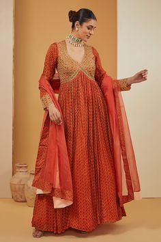 Buy Green Jacket Zari Brocade Embellished Foil Aryana Bead Set With Draped Skirt For Women by Moledro Online at Aza Fashions. Golden Lehenga, Orange Floor, Waistcoat Pattern, Anarkali With Dupatta, Floor Length Anarkali, Embroidered Bodice