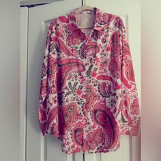 Beautiful Nwot Pink Paisley Long Sleeve Blouse Sz Xxl No Brand Silky Mix Blend Material. Flows And Lays Beautifully. Smoke Free Home Elegant White Paisley Print Tops, Pink Paisley Print Long Sleeve Top, Pink Paisley Print Long Sleeve Blouse, Pink Long Sleeve Top With Paisley Print, Pink Long Sleeve Tops With Paisley Print, Pink Long Sleeve Paisley Print Top, Pink Long Sleeve Paisley Print Blouse, Pink Paisley, No Brand