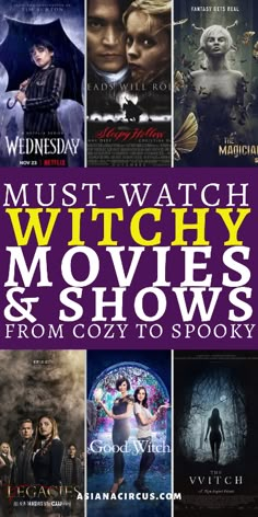 movies and shows from cozy to spooky are featured in this post - op poster