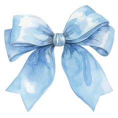 a watercolor painting of a blue and white bow