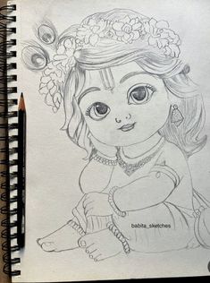 Simple Drawing Sketches Pencil, Janmashtami Images Drawing, Easy Sketching Ideas Aesthetic, Pencil Art Drawings Krishna Easy, Krishna Images Sketches, Janmashtami Krishna Drawing, Krishna Janmashtami Drawing Easy Art, Drawing Lord Krishna, Little Krishna Sketch Drawing