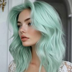 20 Dynamic Mint Green Hairstyles to Inspire Your Next Look - Hair Guru Green Hairstyles, Pastel Green Hair, White Blonde Highlights, Retro Curls, Messy Bun With Braid, Teal Hair, Messy Ponytail, Green Highlights, Black Curly