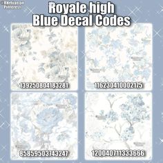 the royal high blue decal code is shown in four different colors and sizes, including white