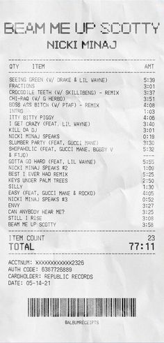 the receipt for beam me up scotty