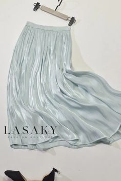 Lasaky - Elegant Pleated Maxi Dress with High Waist and Luxurious Sheen Long Midi Skirt, Womens Pleated Skirt, White Long Skirt, High Waist Long Skirt, Satin Maxi Skirt, Umbrella Skirt, Skirts Midi High Waisted, Half Skirt, Pleated Midi Skirt