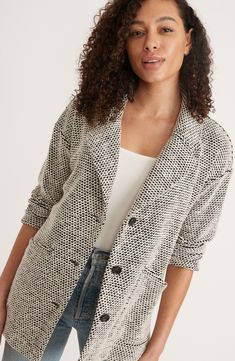 For an effortlessly put-together look, toss on this nicely draped blazer made from fan-favorite Birdseye knit fabric with a textural feel. 29" length (size Medium) Notched lapels 65% cotton, 35% polyester Machine wash, tumble dry Imported