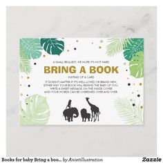 a baby shower book with an elephant and giraffe silhouettes on the cover