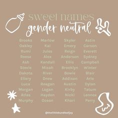 a poster with the names and numbers for gender neutral