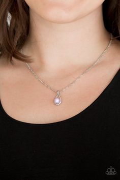 A dainty purple pearl dots the bottom of a subtlety twisting silver teardrop frame, creating a classic pendant below the collar. Features an adjustable clasp closure. Sold as one individual necklace. Includes one pair of matching earrings. P2DA-PRXX-094XX Purple Sterling Silver Formal Necklace, Elegant Purple Pearl Drop Necklace, Purple Teardrop Bohemian Necklace, Pale Purple Necklace, Elegant Purple Pearl Pendant Necklace, Paparazzi Accessories Jewelry, Purple Necklace, Purple Pearl, White Rhinestone