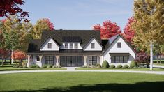 this is an artist's rendering of a house in the country style with lots of windows