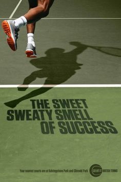 the shadow of a tennis player is shown on two separate images, one in orange and the other in green