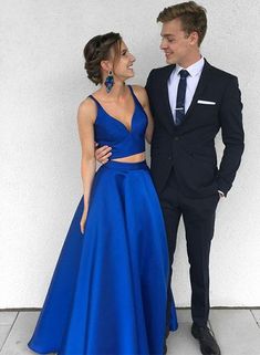 Blue Graduation Dresses, Two Piece Formal Dresses, Simple Prom Dress Long, 2 Piece Prom Dress, Cheap Prom Dresses Long, Prom Dresses Simple, Royal Blue Prom Dresses, Graduation Dresses