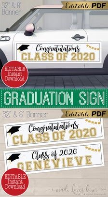 graduation signs are on the side of a car