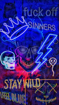 a neon sign that says stay wild and has a skull in the middle of it